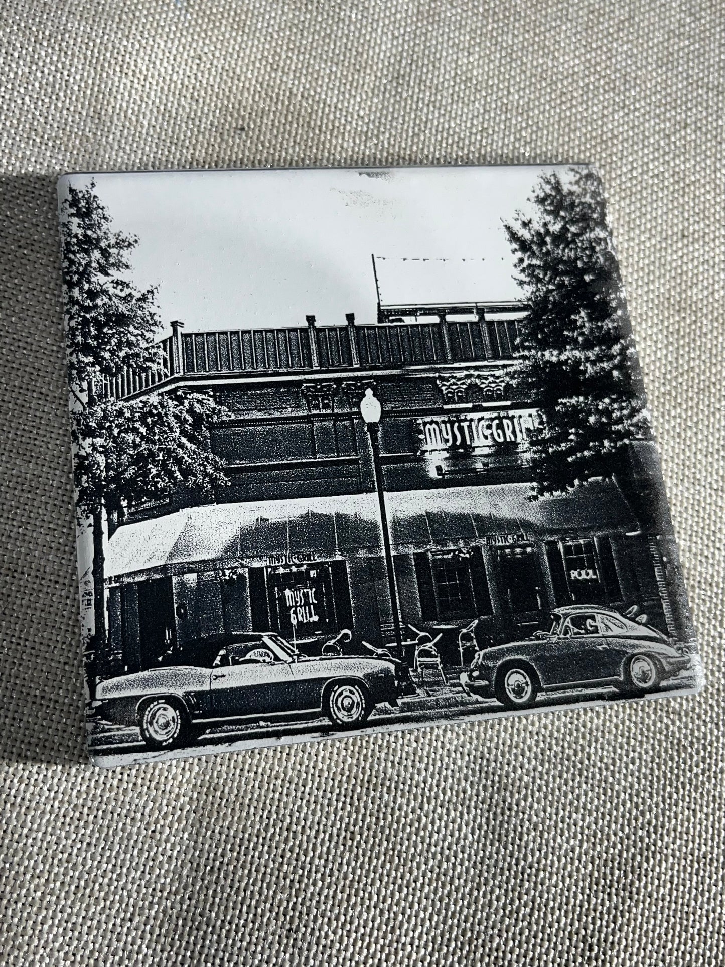 Mystic Grill & the Cars Tile Coaster