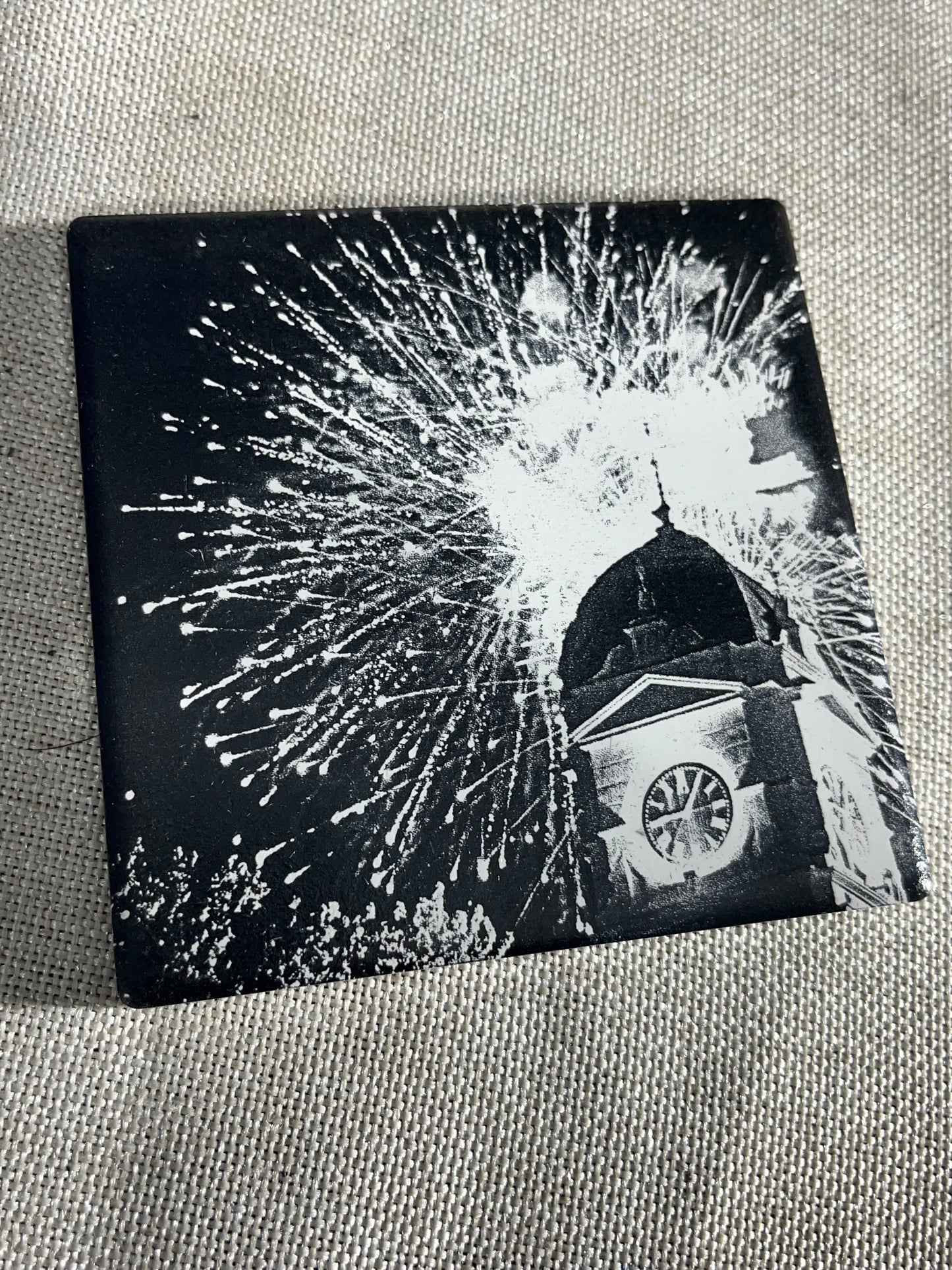 Clock Tower Fireworks Tile Coaster