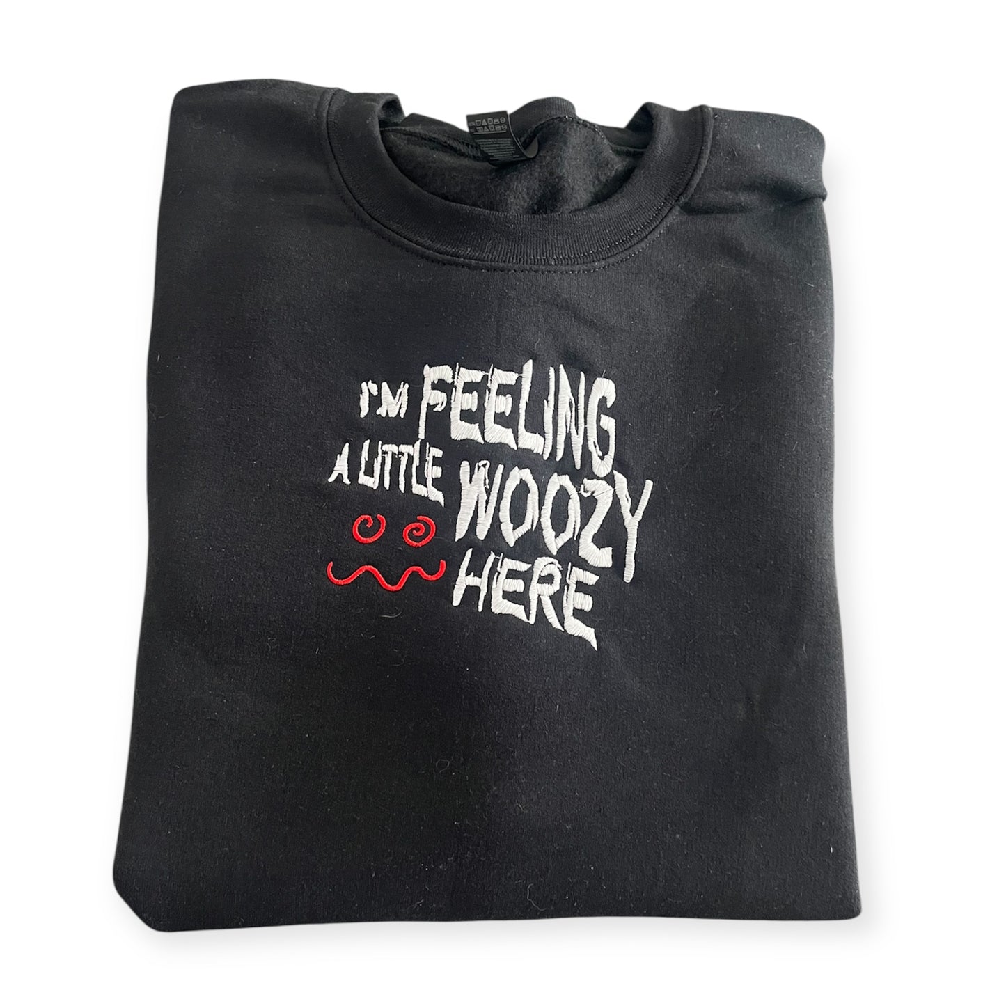 Woozy Embroidered Black Crewneck