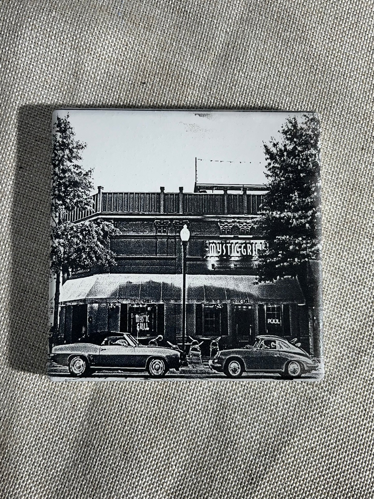 Mystic Grill & the Cars Tile Coaster