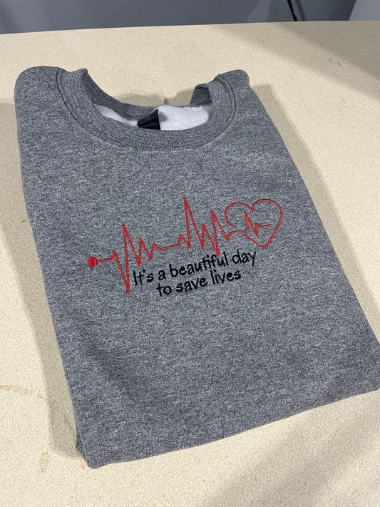 Save Lives Embroidery Crewneck