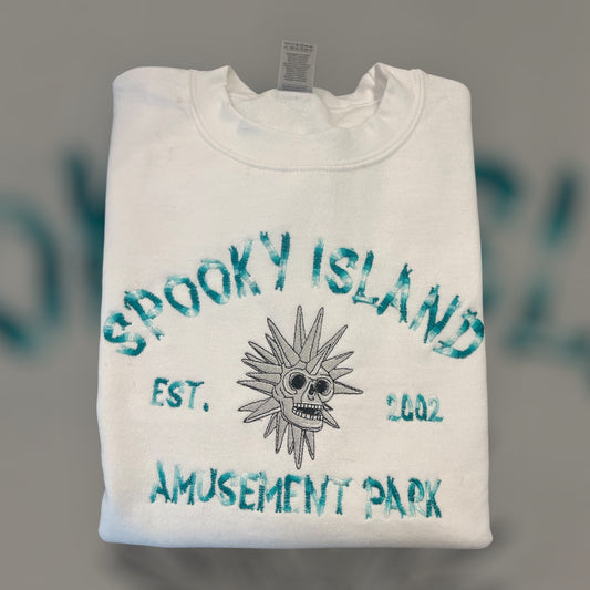 Spooky Island Embroidered (white Crewneck)