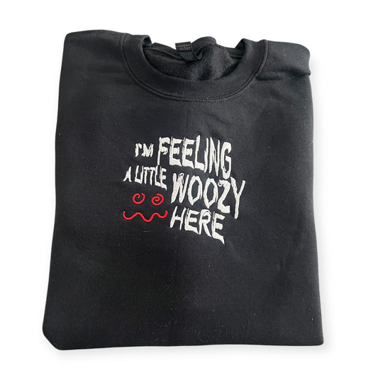 Woozy Embroidered Black Crewneck